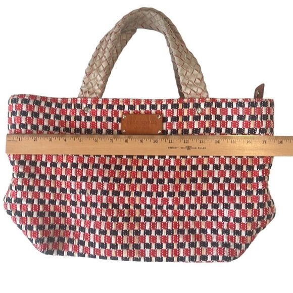 Kate Spade Red and Black Leather and Woven Tote Shoulder Bag - Picture 14 of 16